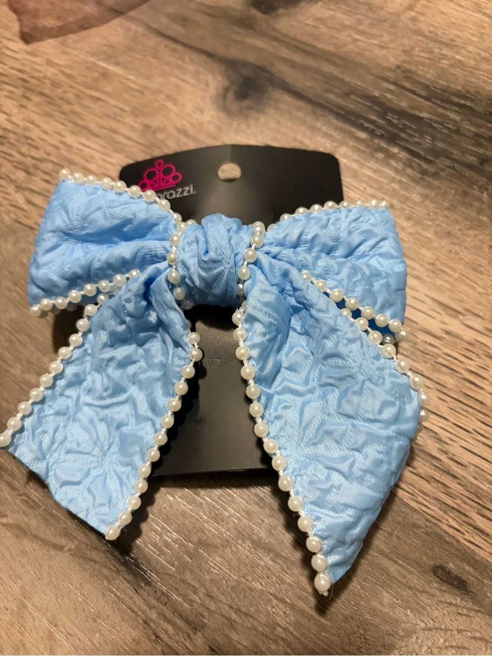 Blue Pearl-Trim Bow Hair Clip -NWT